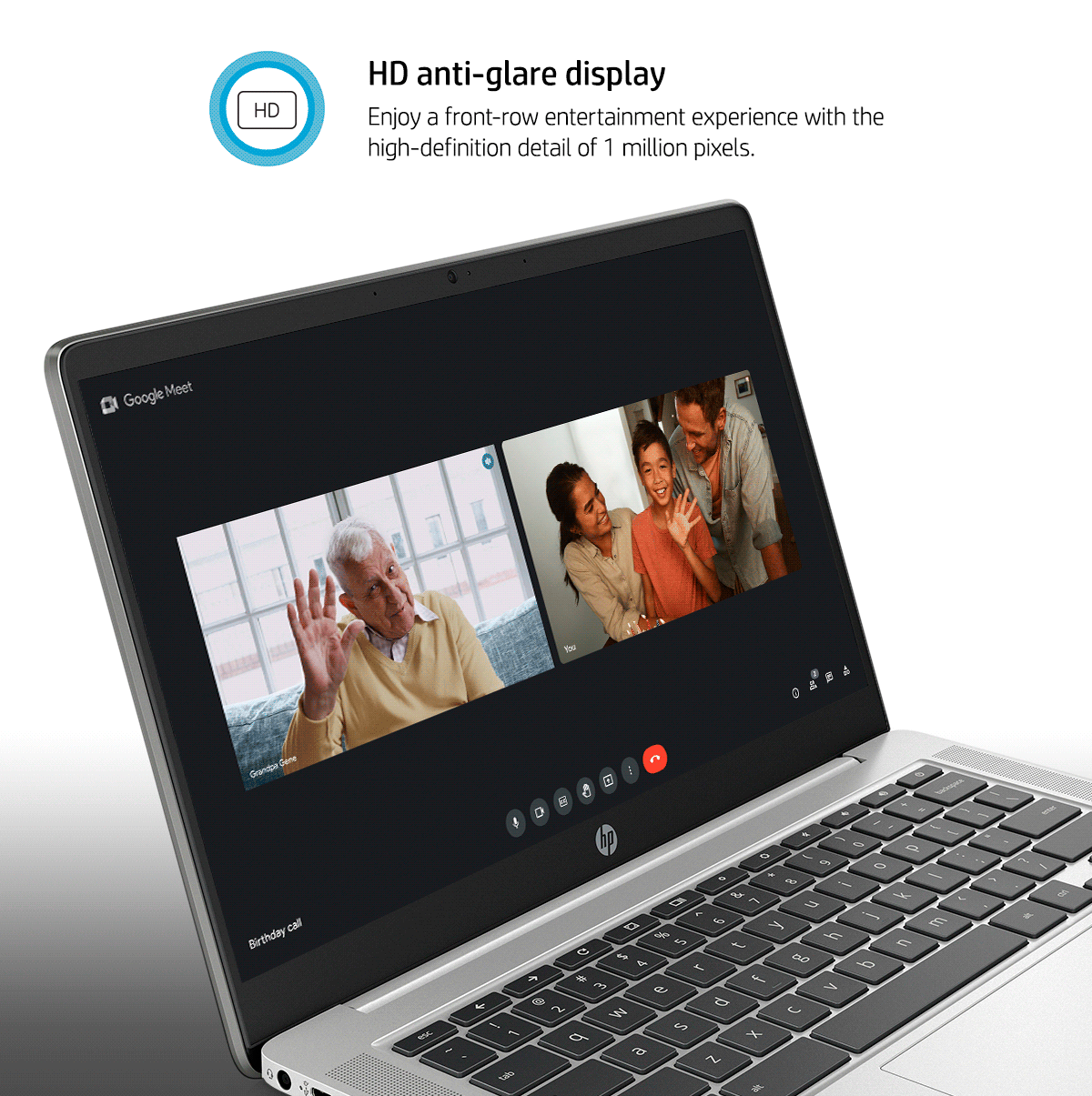 HP Chromebook 14 shows video call.