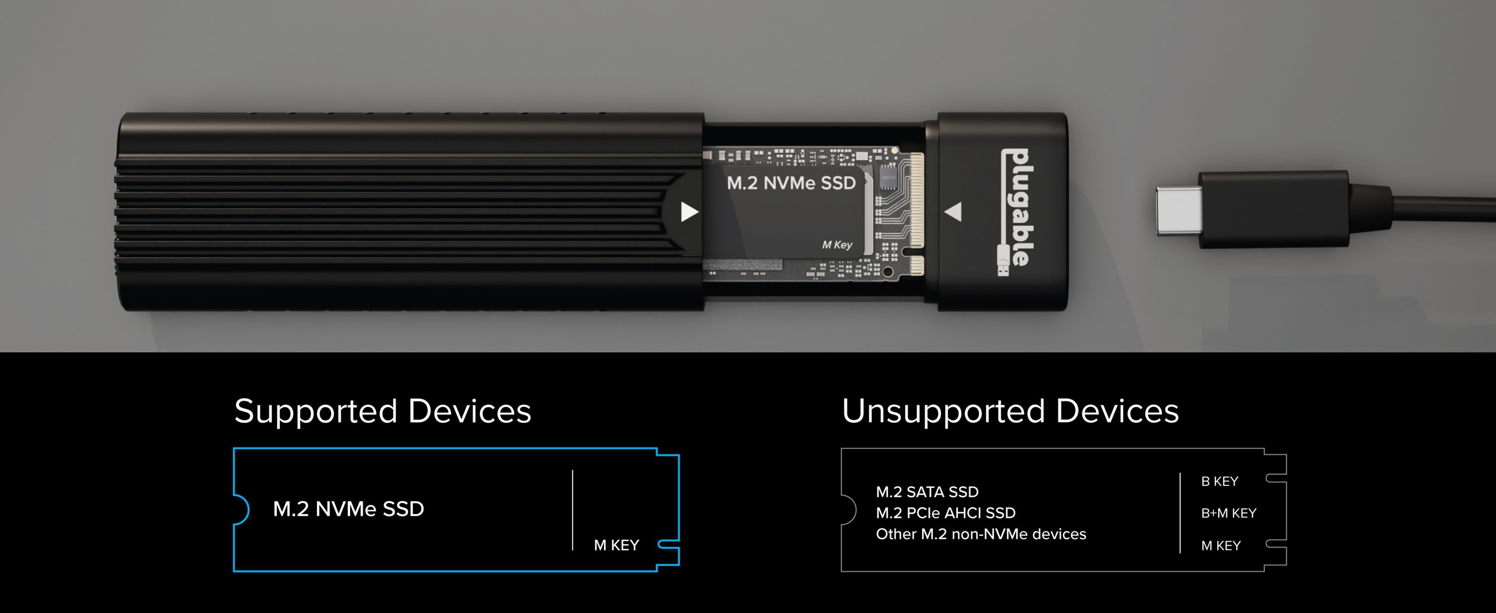 Plugable USB C to M.2 NVMe Tool-free Enclosure USB C and Thunderbolt 3