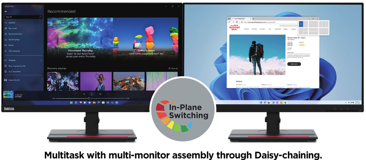 Lenovo thinkvision t24m-29 | 23,8-palčni full hd ips monitor | usb-c 90w hdmi displayport rj45 4x usb 3. 2 | pivot zvočniki | poslovni monitor 3 Lenovo thinkvision t24m-29 večzaslonsko delo in ips prikaz