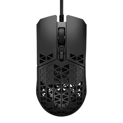 A lightweight wired gaming mouse with 16,000 dpi sensor, six programmable buttons, ultralight Air Shell, IPX6 water resistance , ASUS Antibacterial Guard, TUF Gaming Paracord and pure PTFE feet