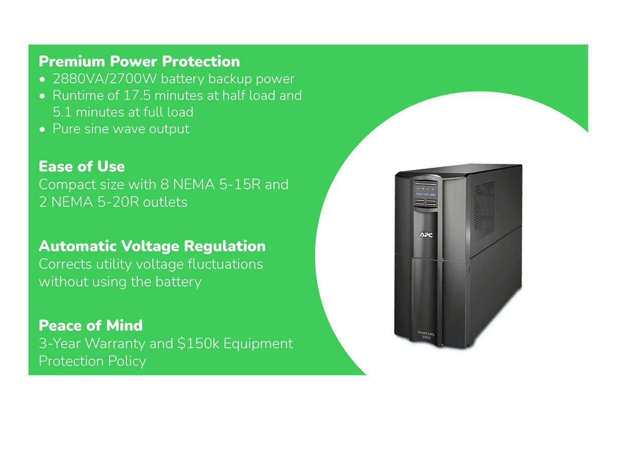 APC Smart-UPS 1500VA UPS Battery Backup with Pure Sine Wave Output (SMT1500)