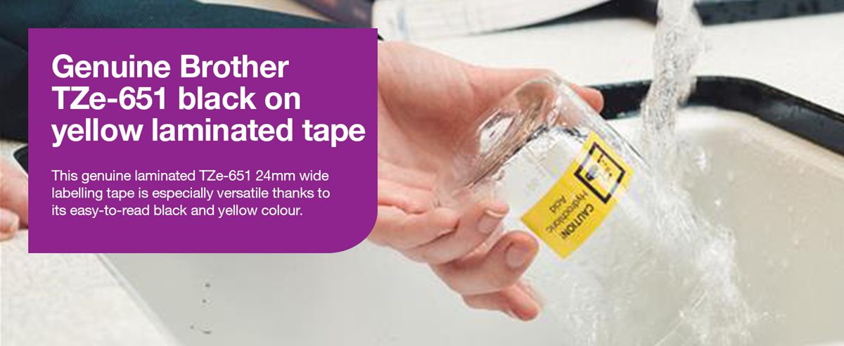 Genuine Brother TZe-651 black on yellow laminated tape