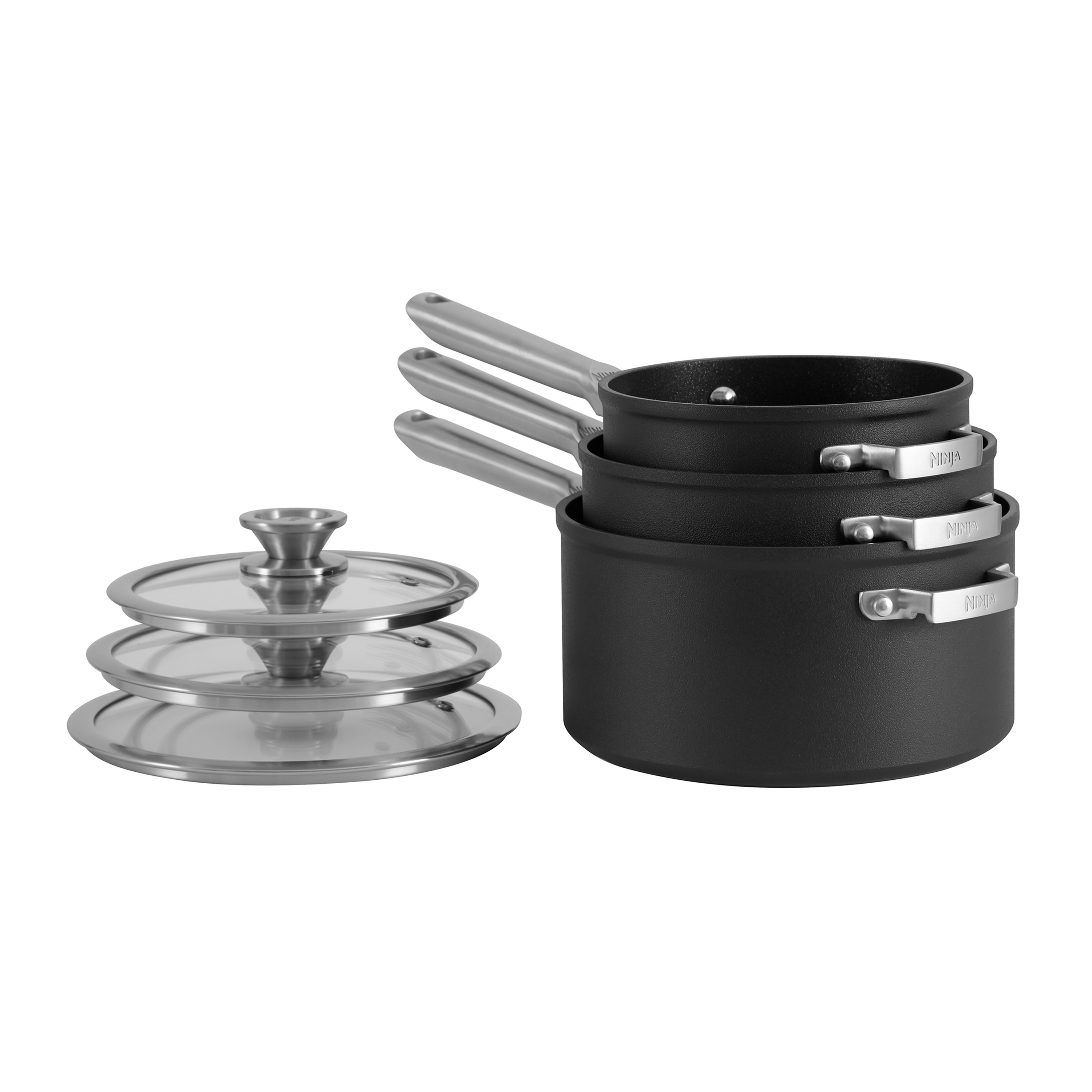 Ninja Foodi ZEROSTICK 3-Piece Saucepan Set, Stackable Hard Anodised  Aluminium, [C53000UK] Non-Stick, Induction Compatible