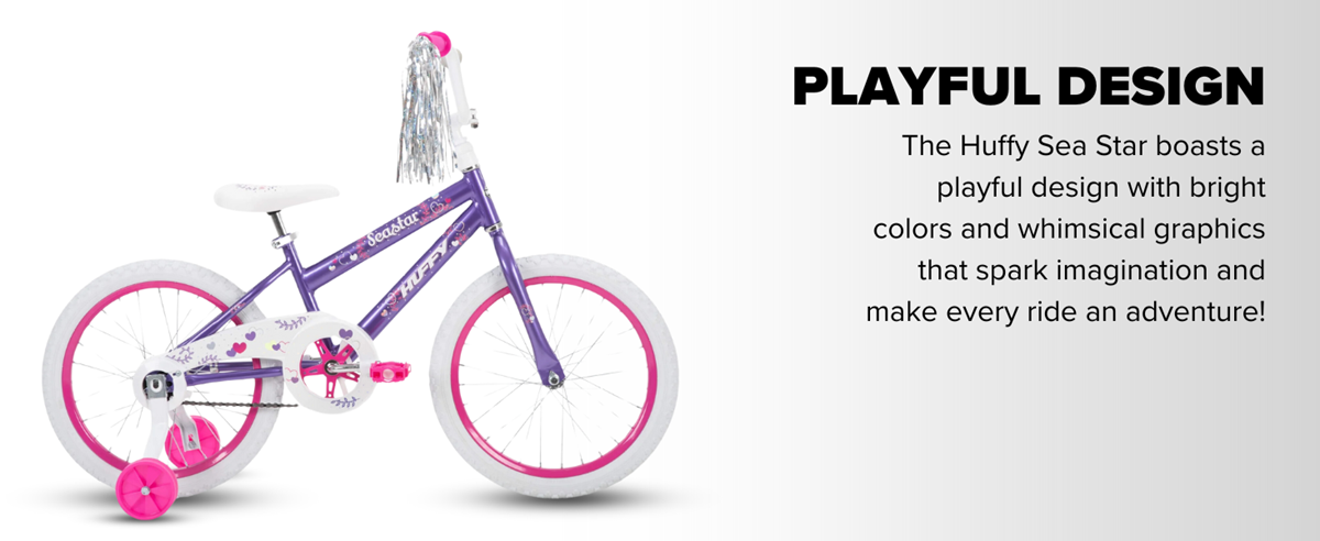 Huffy Sea Star bike side profile discussing the playful features of the bike