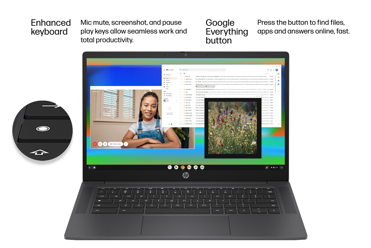 HP Chromebook 14" Laptop shows 2-way video call