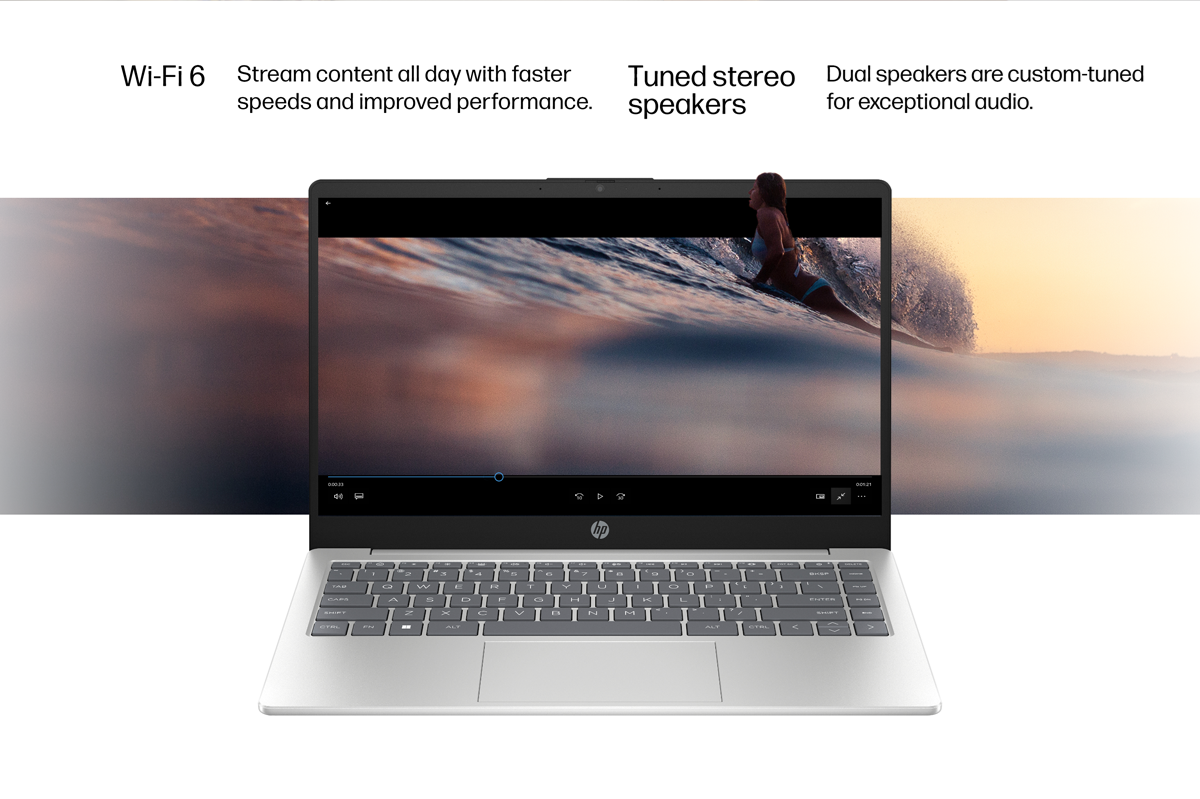 HP 14 inch laptop PC shows movie