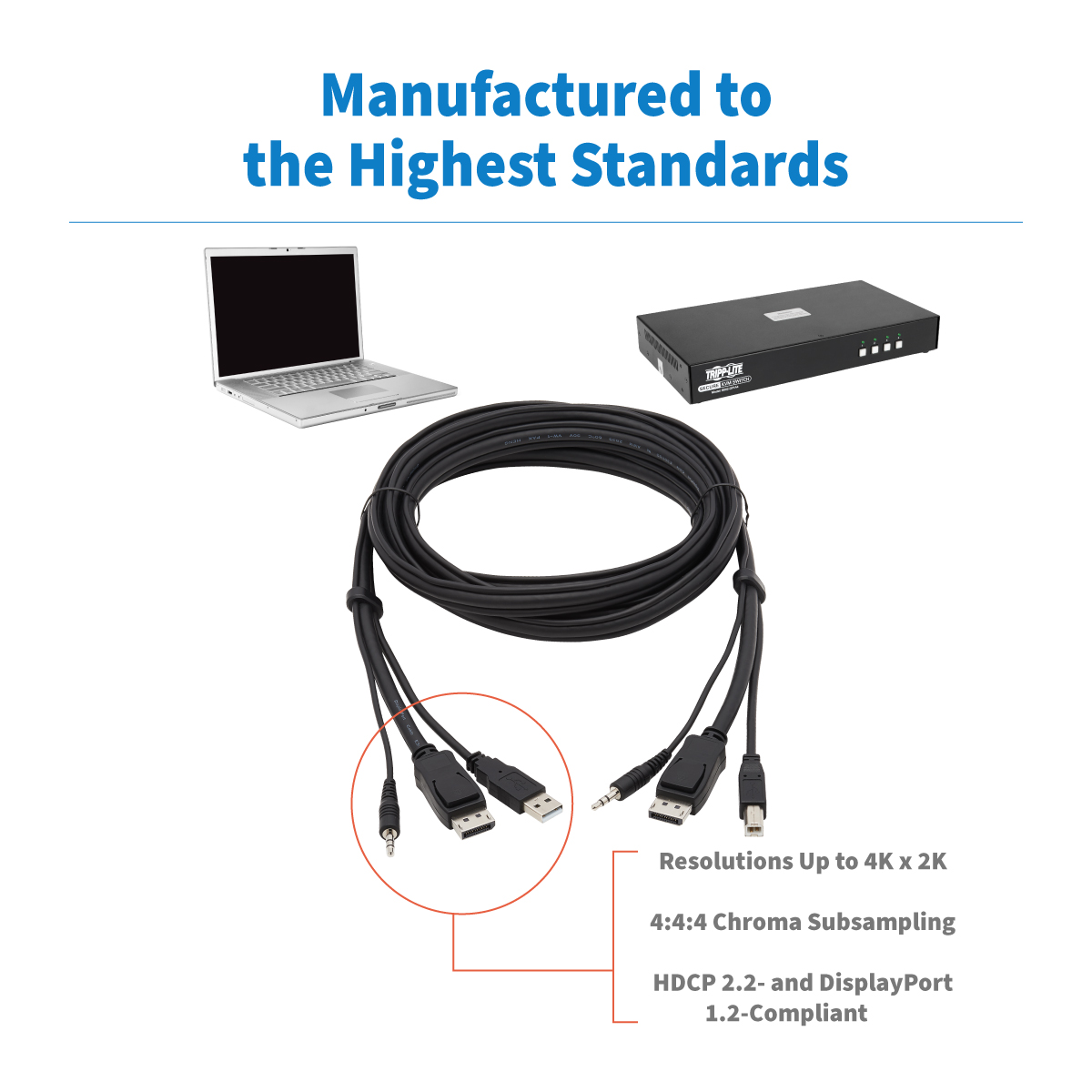 Tripp Lite KVM Cable Kit, 3 in 1 - 4K DisplayPort, USB, 3.5 mm