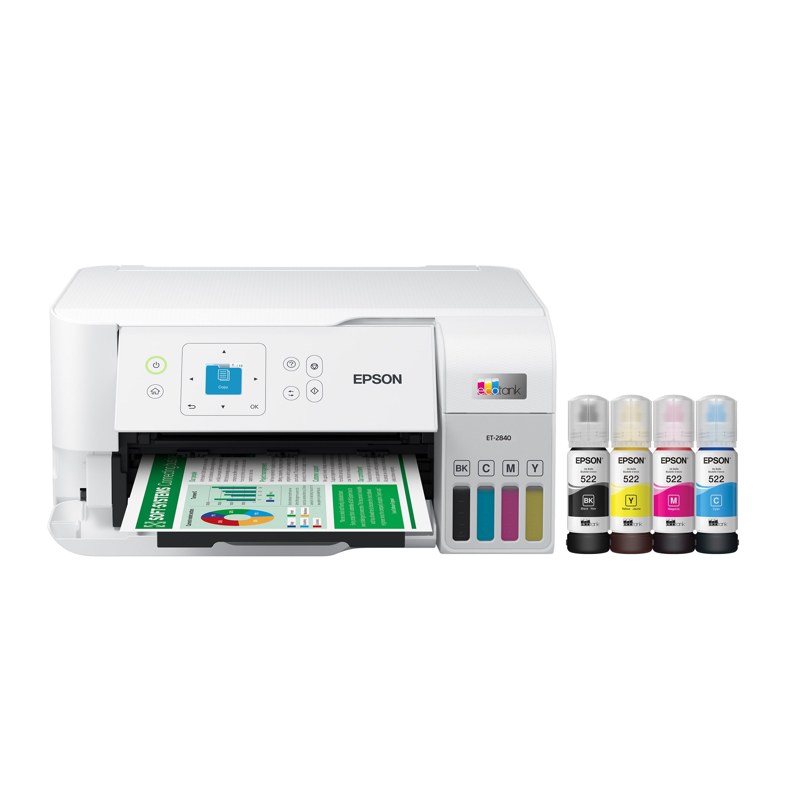  Epson EcoTank ET-2850 Wireless All-in-One Inkjet Color Printer,  4800x1200 dpi, Duplex Printing, Mobile Photo Printing, 1.44 Color LCD  Display, Cartridge-Free, White, Bundle with Printer Cable : Office Products
