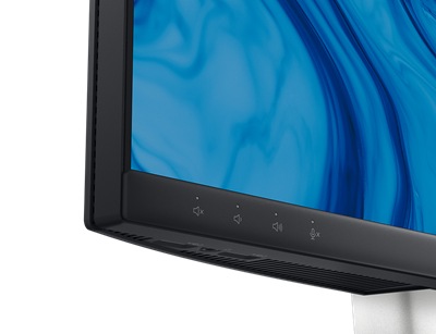 Bild der Lautstärkeeinstellungen, die am unteren Rand des Dell C2423H Videokonferenzmonitors verfügbar sind.