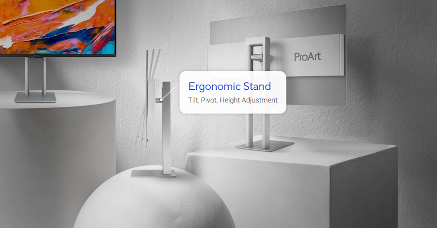 Ergonomic monitor stand with tilt, pivot, and height adjustment for optimal viewing comfort.