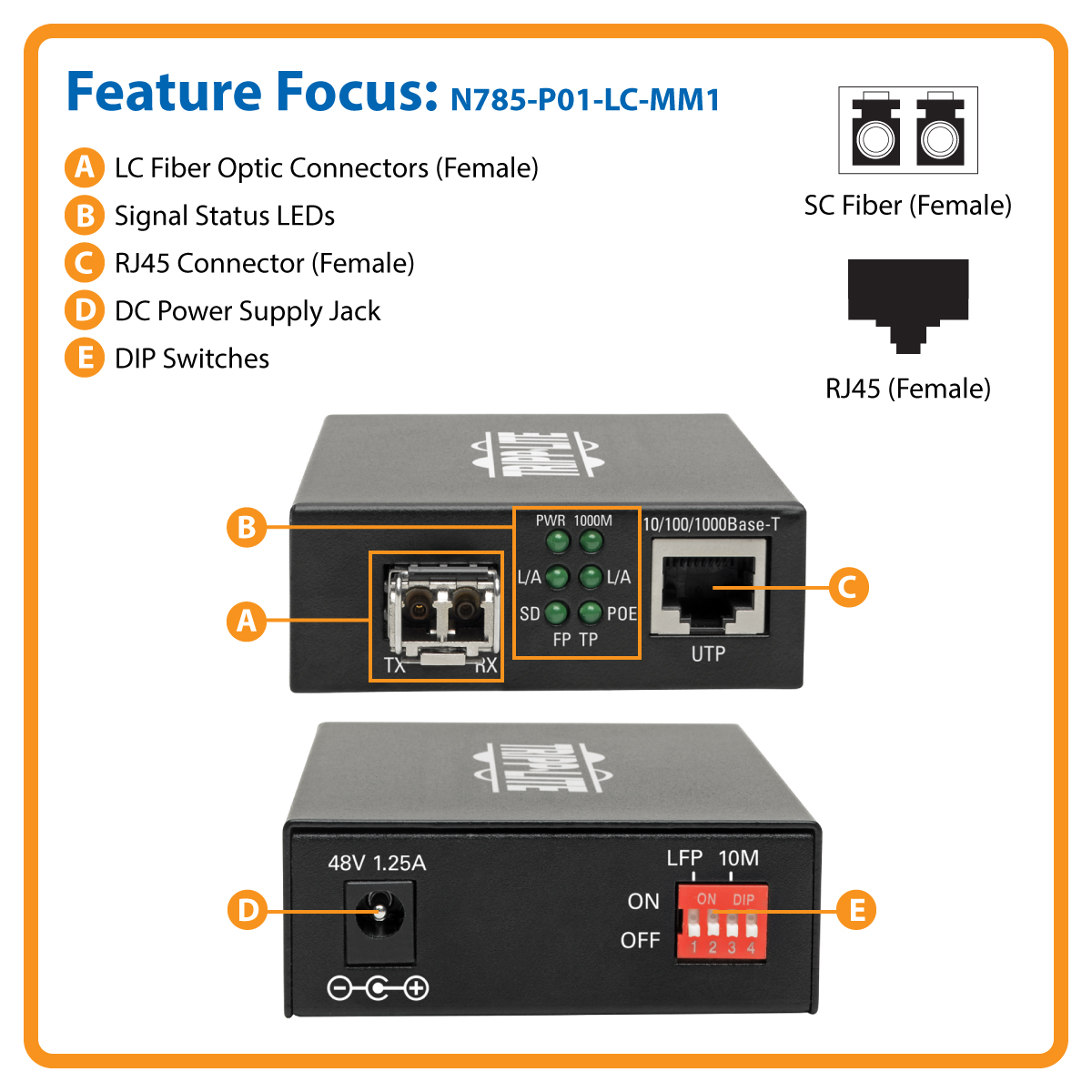 Altronix EBRIDGE1PCTX Power Supply IP and PoE/PoE+ over Coax Hardened  Transceiver Powered by Receiver Distance: up to 100m