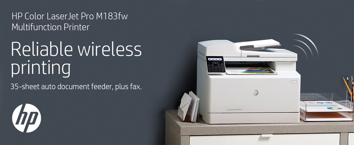  HP Color Laserjet Pro M183fw Wireless All-in-One Laser Printer,  White - Print Scan Copy Fax - 16 ppm, 600 x 600 dpi, Voice-Activated,  35-Page ADF, Ethernet : Office Products