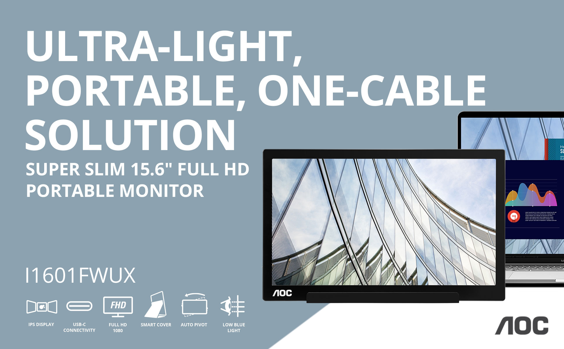 AOC I1601FWUX 15.6" portabel bildskärm (svart