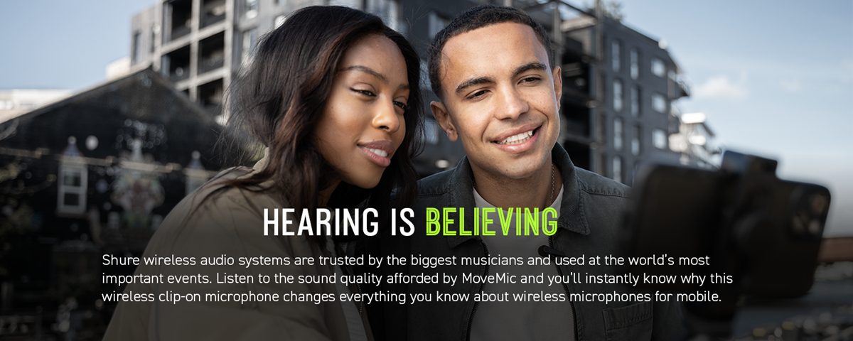 Shure MoveMic wireless lavalier system with direct to phone capability and optional receiver for DSLR or Mirrorless camera use or third part phone applications