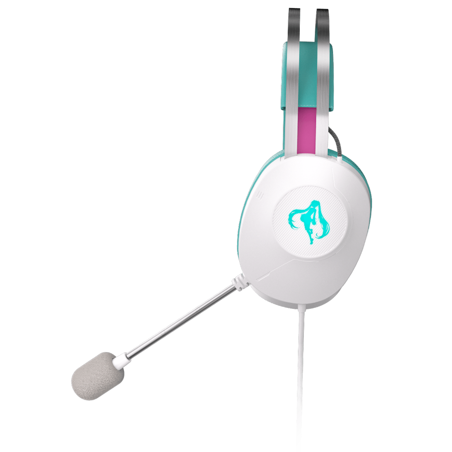 Seitenansicht des TUF Gaming H1 Gen II Hatsune Miku Edition mit Hervorhebung des Mikrofons