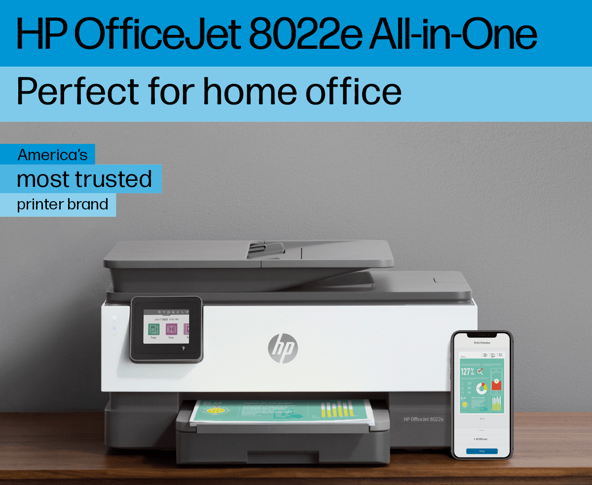  HP OfficeJet 8022e All-in-One Wireless Color Inkjet Printer,  Print Copy Scan Fax, 35 Sheets ADF, Touch Screen, WiFi USB Connectivity,  Black and White (Renewed) : Office Products