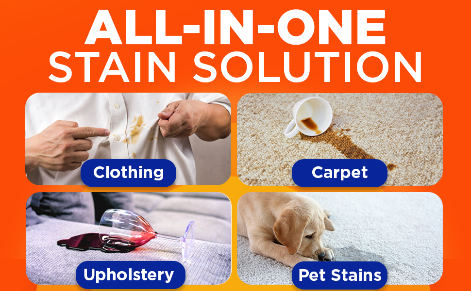 All-In-One Stain Solution, Clothing, Carpet, Upholstery, Pet Stains