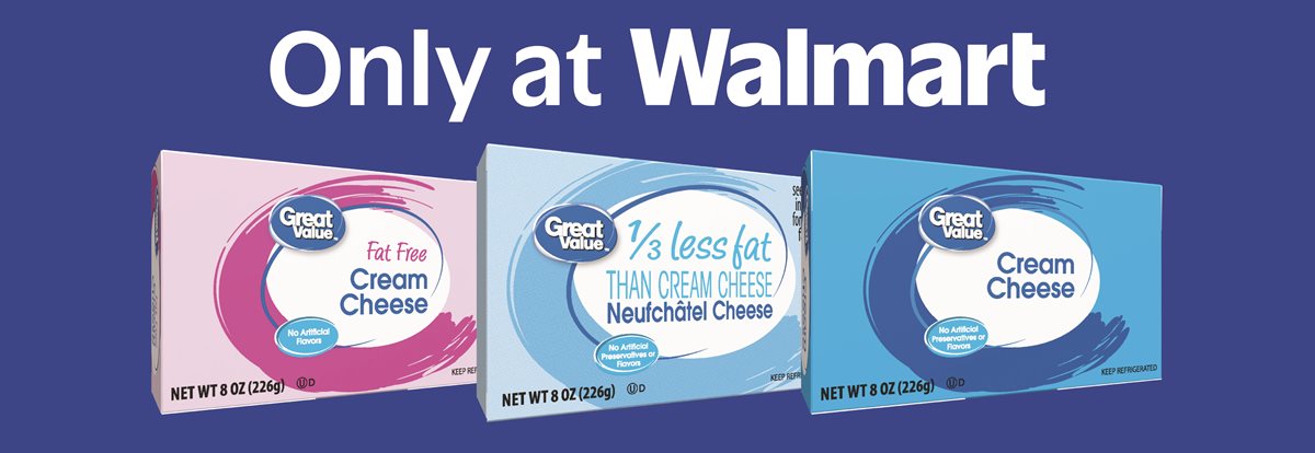 Great Value Cream Cheese Brick 8 oz, Spreadable, Kosher, No