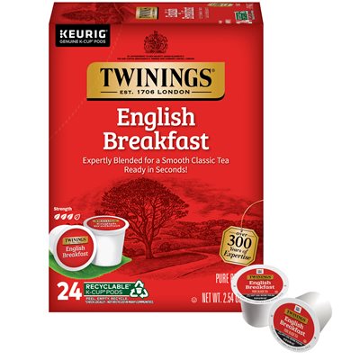 Twinings English Breakfast Black Tea, Keurig® K-Cup® Pods, Smooth, Classic and Robust, Naturally Caffeinated, 24/Box (TNA85780)