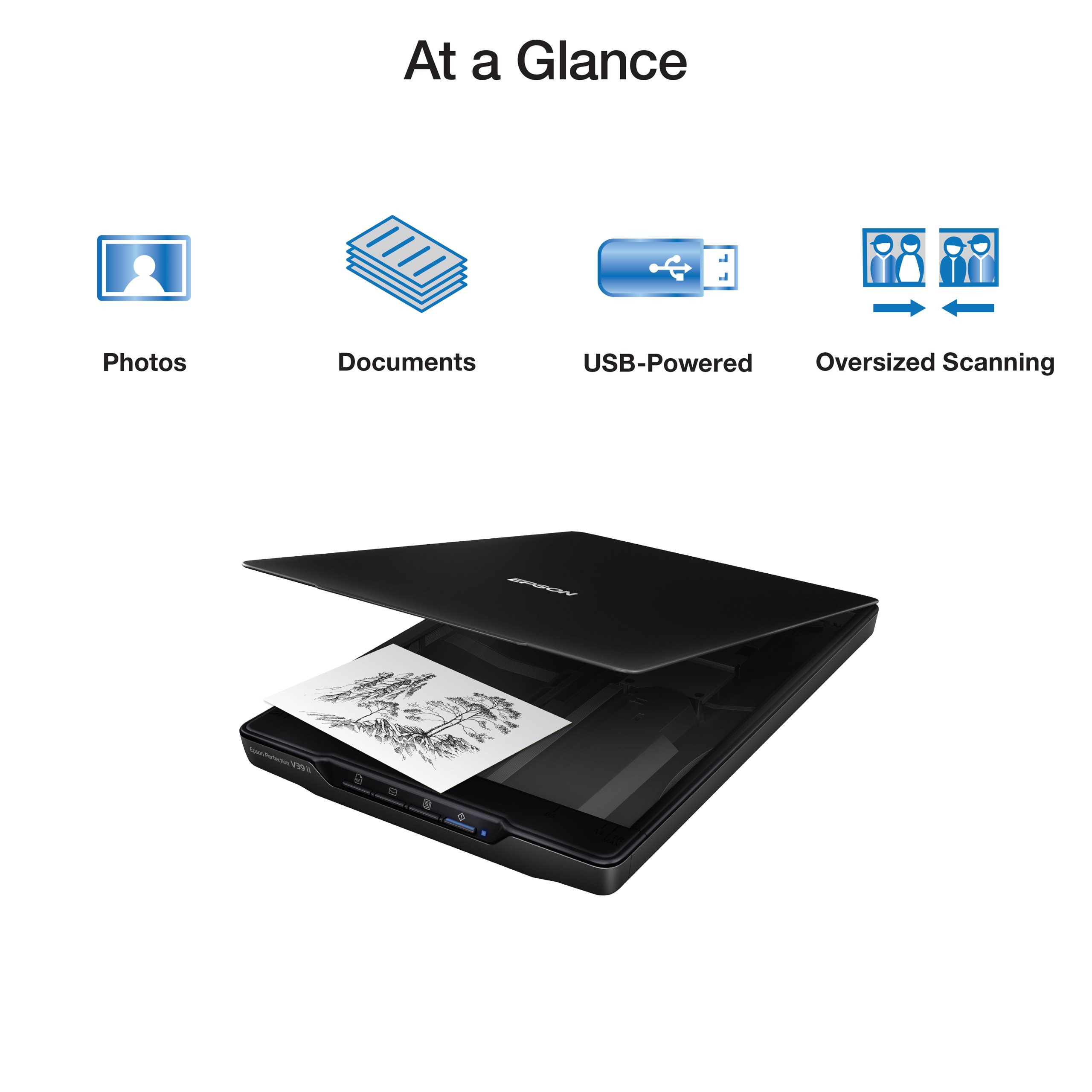 At a glance features of the V39 II photo scanner