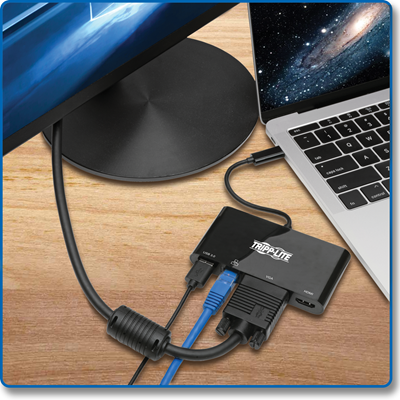 Tripp Lite USB 3.1 Gen 1 USB-C Adapter Converter Thunderbolt 3 Compatible  4K @ 30Hz - HDMI, VGA, USB-A Hub Port and - U444-06N-HV4GUB - USB Adapters  