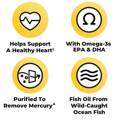 Helps support a healthy heart.† With Omega-3s EPA & DHA Purified to remove mercury.▴ Fish oil from wild-caught ocean fish.