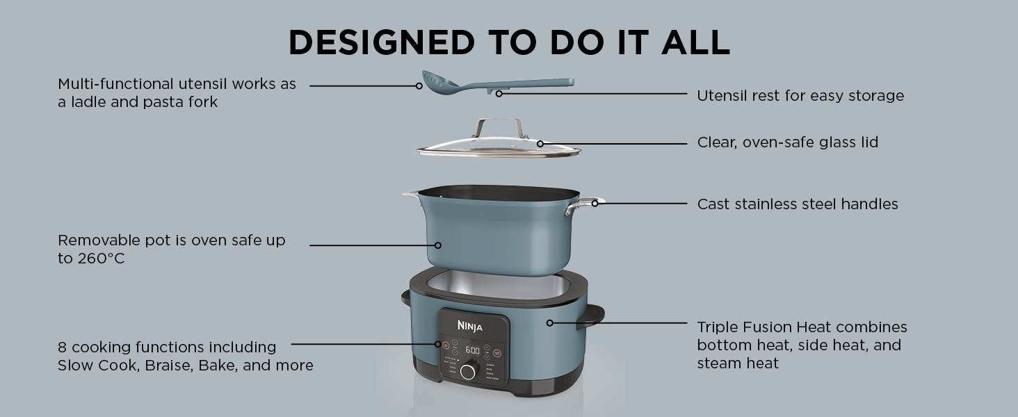 Ninja Foodi PossibleCooker 8-in-1 Slow Cooker [Sea Salt Grey] MC1001UK