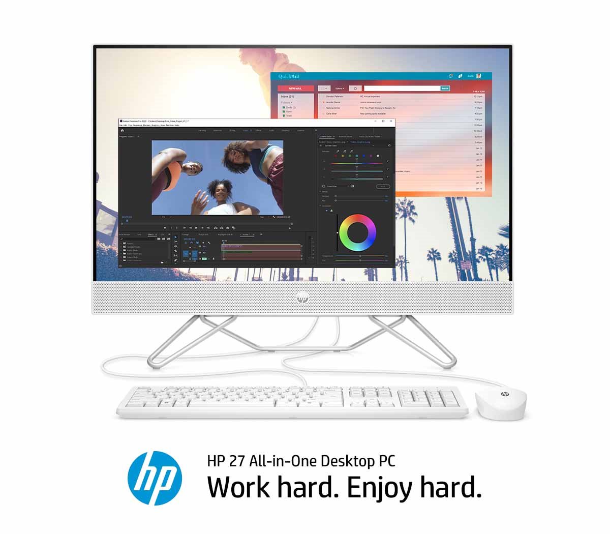 White PC shows video editing software.