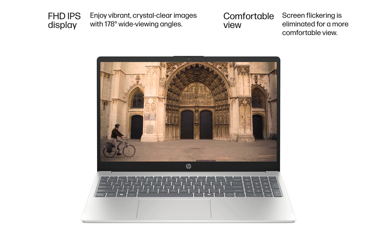 Silver 15 inch laptop shows video of Antwerp
