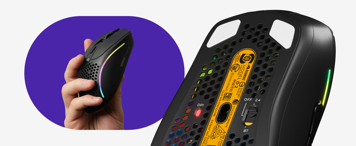 Glorious Gaming Model D 2 draadloze gamingmuis - ergonomische, superlicht (66 g), tot wel 210 u batterijduur, 26K optische sensor, 6 programmeerbare knoppen, 80 miljoen klikken, FPS, MMO, MOBA - Wit