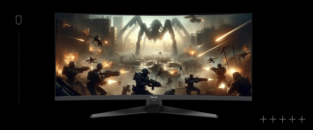 The VG34WQ5A monitor displaying vibrant, color-saturated gameplay footage of a combat scene