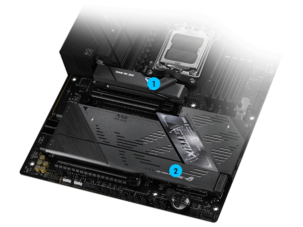 ROG STRIX B850-F GAMING WIFI7 Neo M.2 Kühlkörper und Backplate Layout