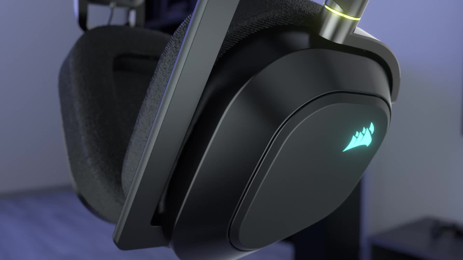 Corsair HS80 RGB WIRELESS Premium Gaming Headset with Dolby Atmos Audio (Low-Latency, Omni-Directional Microphone, 60ft Range, Up to 20 Hours Battery