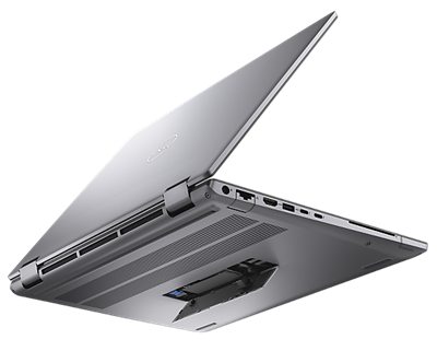 Picture of a Dell Precision 16 7670 Mobile Workstation showing the ports available under the product.