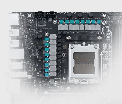 The PRIME X670E-PRO WIFI motherboard features 14+2 Teamed Power Stages.