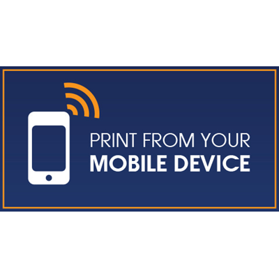 Mobile phone icon with Wi-Fi graphic, and text reading "Print from your mobile device"