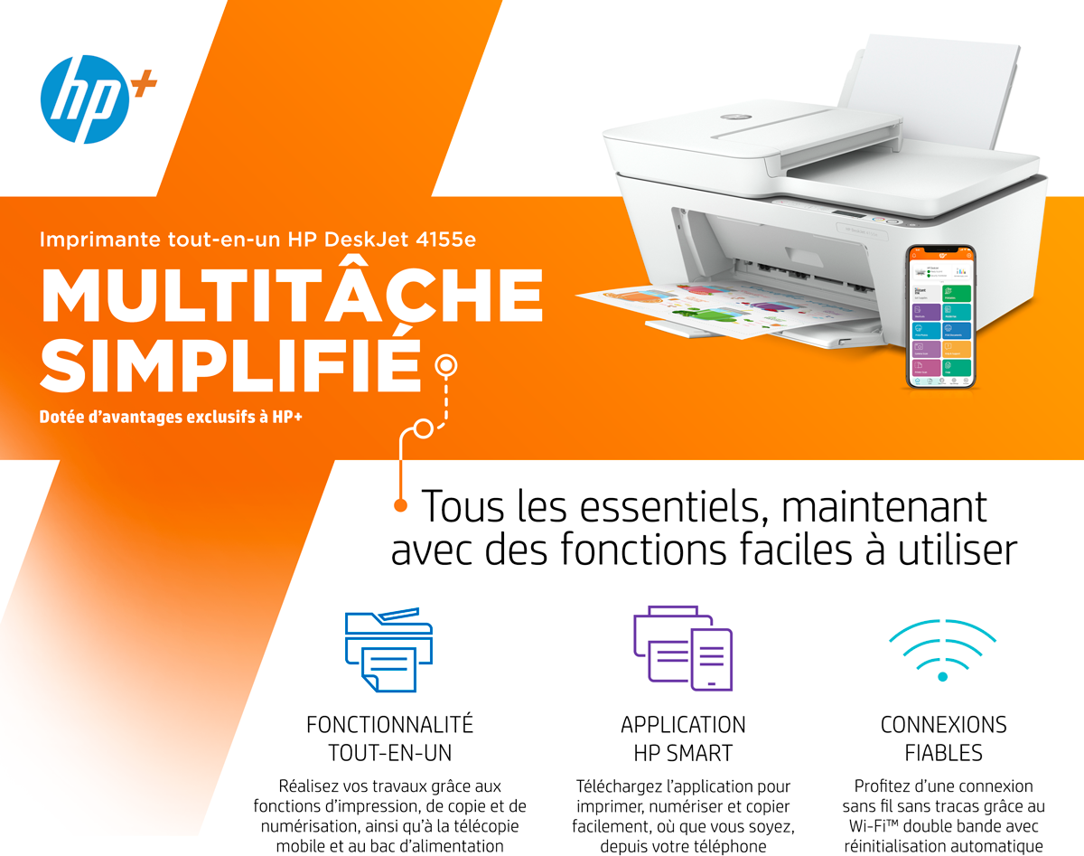 HP DeskJet Plus 4155e All-in-One - imprimante multifonctions - couleur -  Compatibilité HP Instant Ink