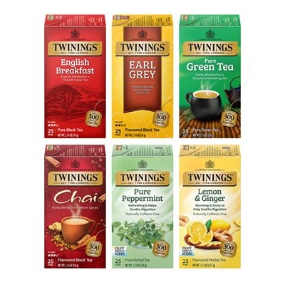 Twinings® Variety Pack Assorted Tea Bags, 25 Bags/Box, 6 Boxes/Case