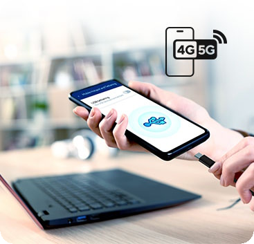 A hand connecting a mobile phone to a router with a Mobile Tethering logo