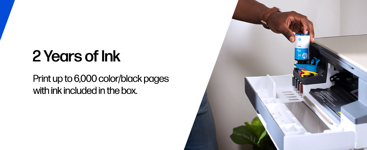 HP Printers with 2 years of ink included—print up to 6,000 pages in color or black right out of the box