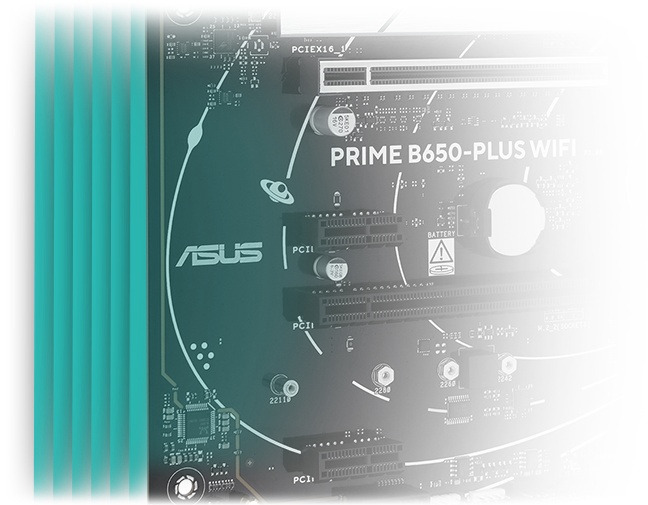 Das PRIME B650-PLUS WIFI Mainboard verfügt über ein sechslagiges PCB-Design.