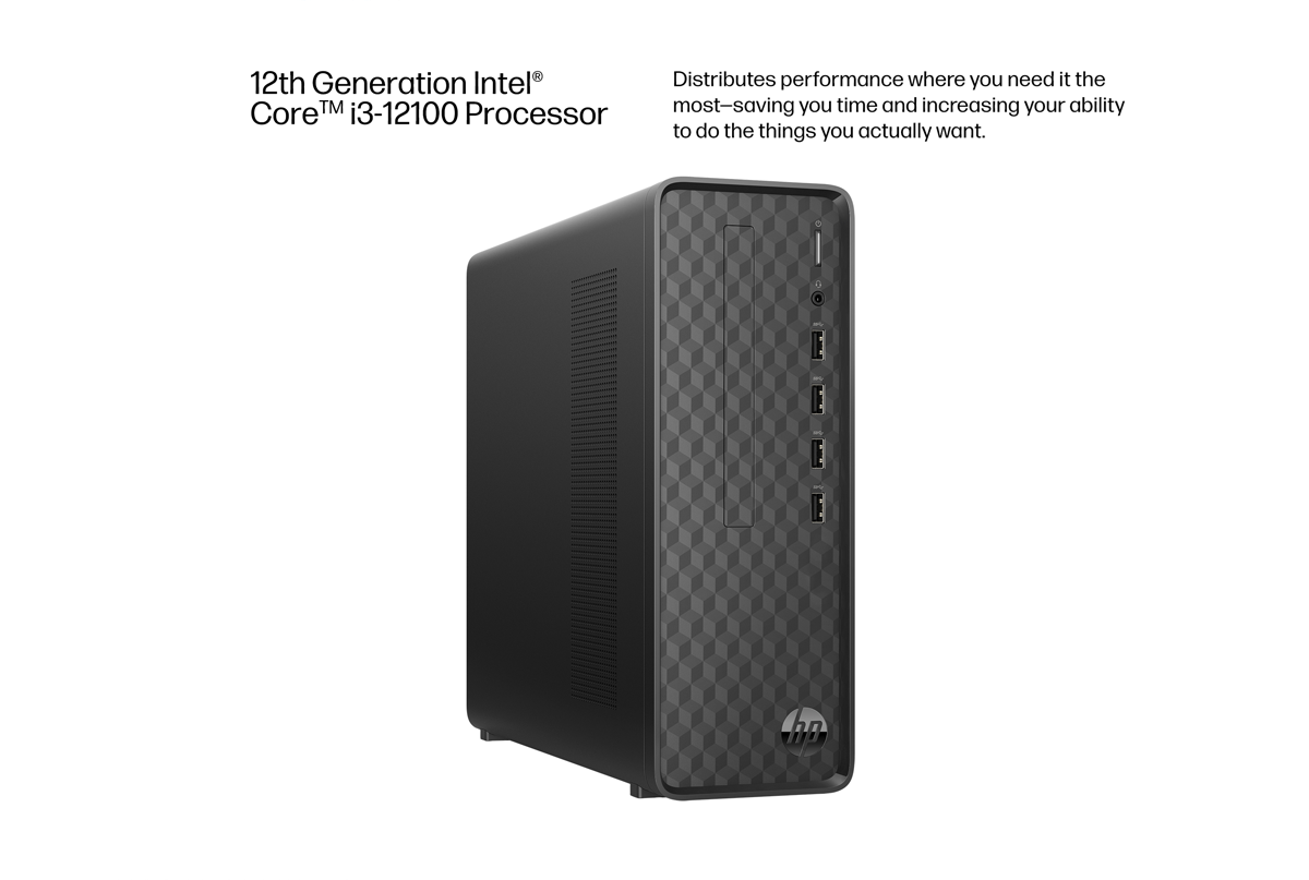HP Slim Desktop PC, Intel Core i3-12100, 8GB RAM, 512GB SSD