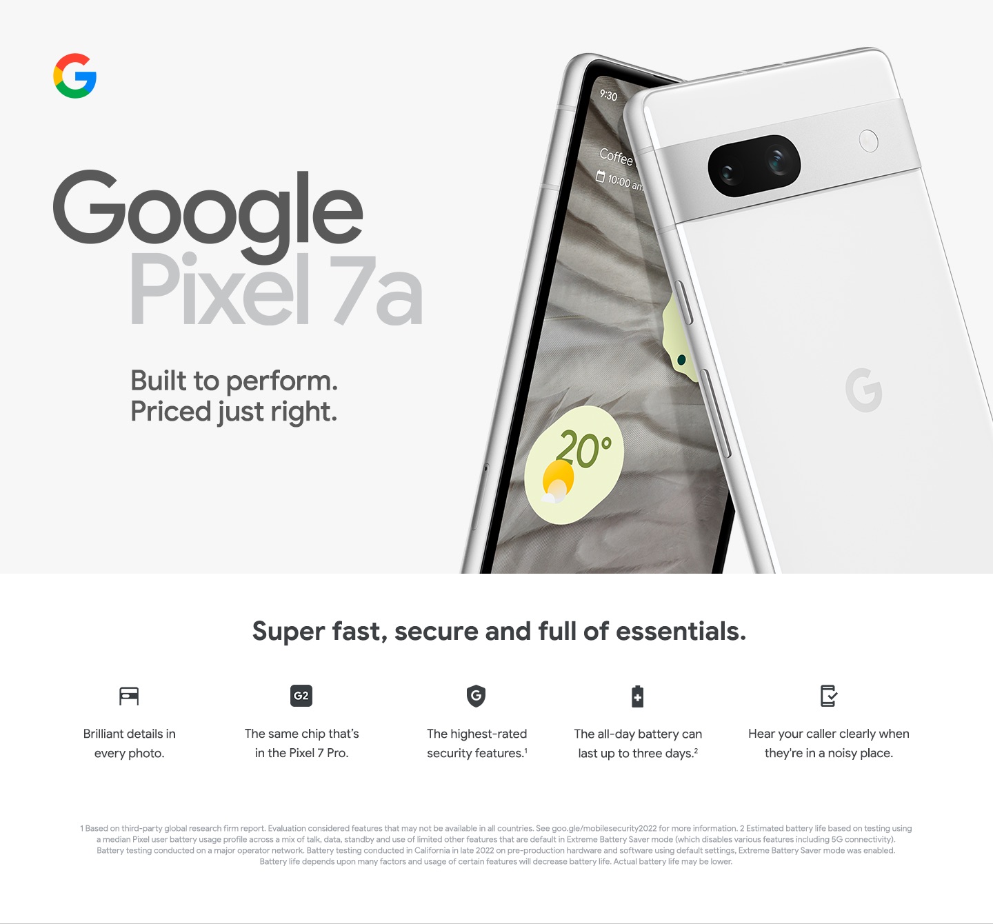 Google Pixel 7a Smartphone, Android, 6.1”, 5G, Sim Free, 128GB, Cotton