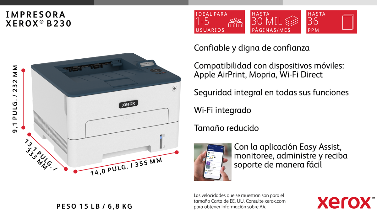 Visión general de la información de Xerox B230