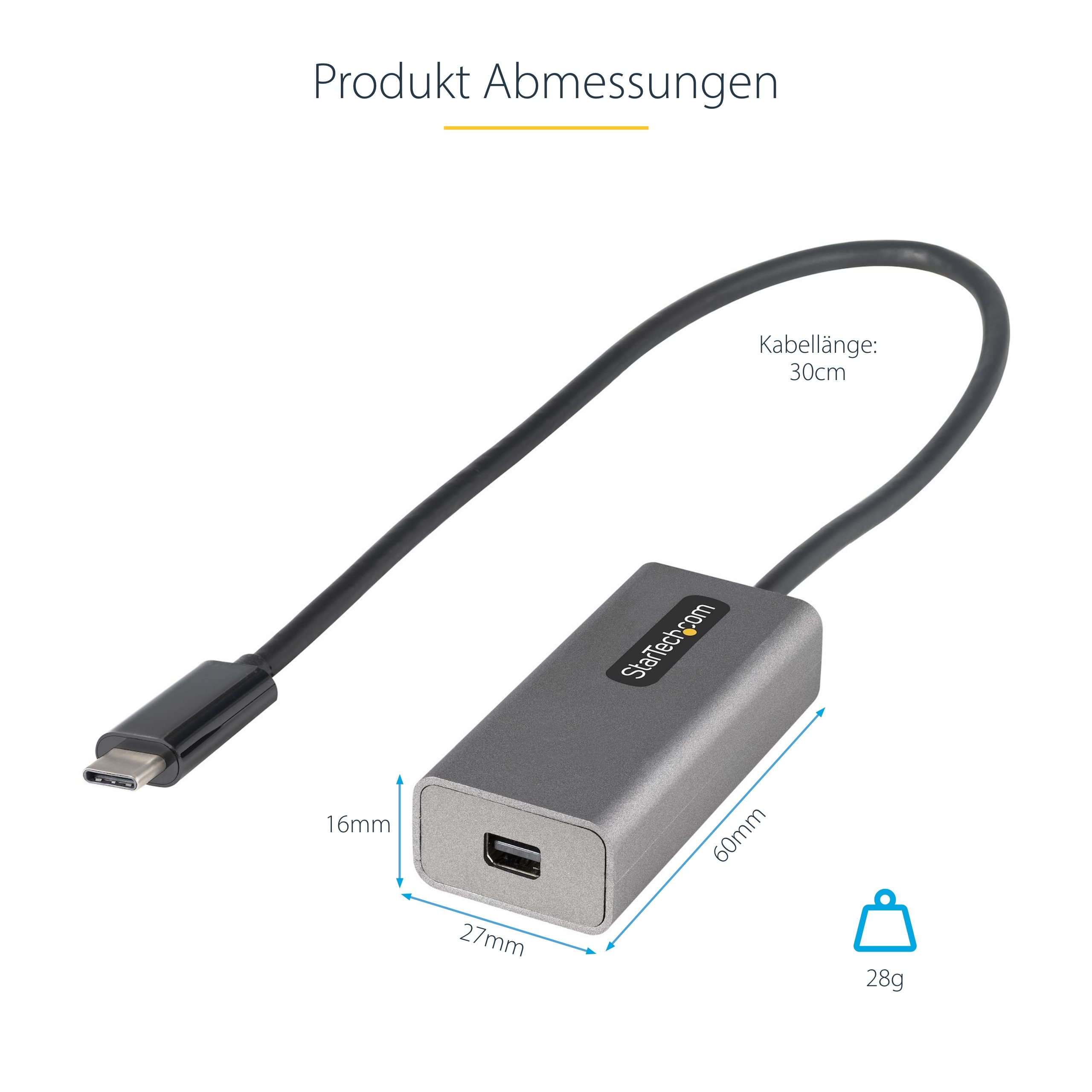 folie 5 von 6, vergrößern, usb-c auf mini displayport adapter - 4k 60hz usb-c auf mdp adapter dongle - usb-type-c zu mini-dp-monitor - videokonverter - kompatibel mit thunderbolt 3 - 30cm kabel (cdp2mdpec)