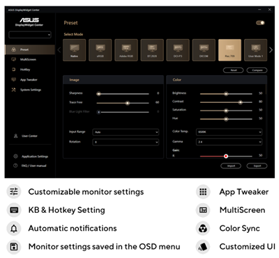 ASUS DIsplayWidget Center user interface