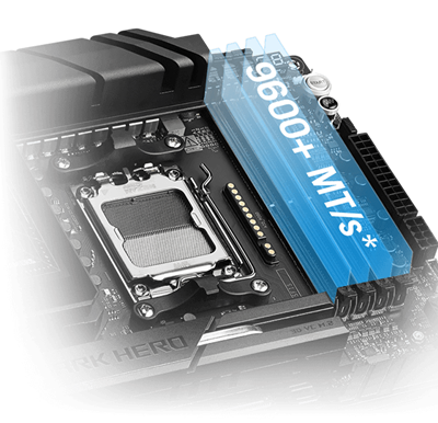 The ROG Crosshair X870E Dark Hero lets you overclock memory up to 8600+ MT/s.