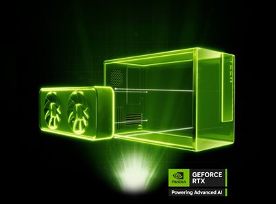 NVIDIA SFF Enthusiast card visual with pc build visual in the background