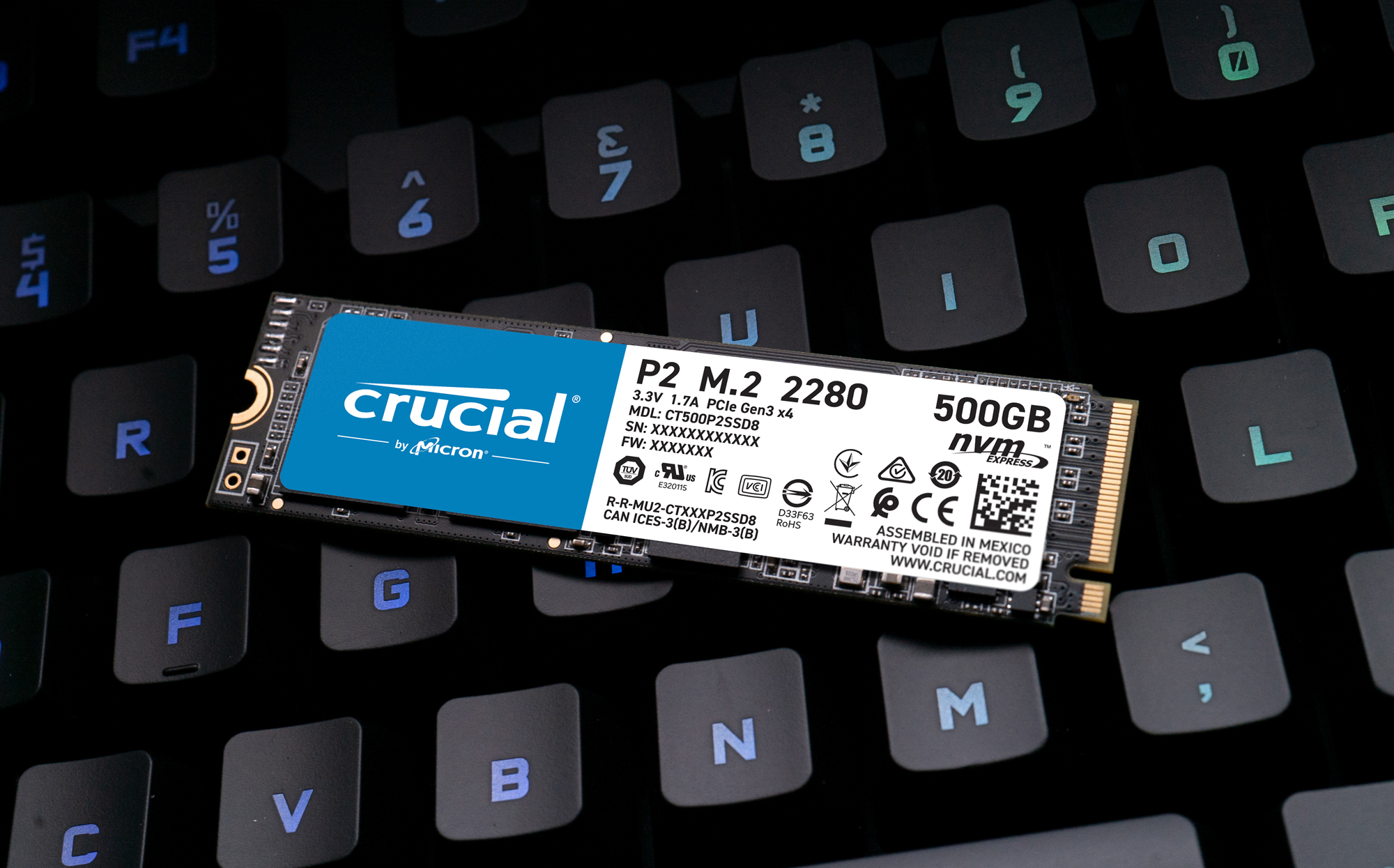 Crucial P2 1TB 3D NAND NVMe PCIe M.2 SSD Up to 2400 MB/s 