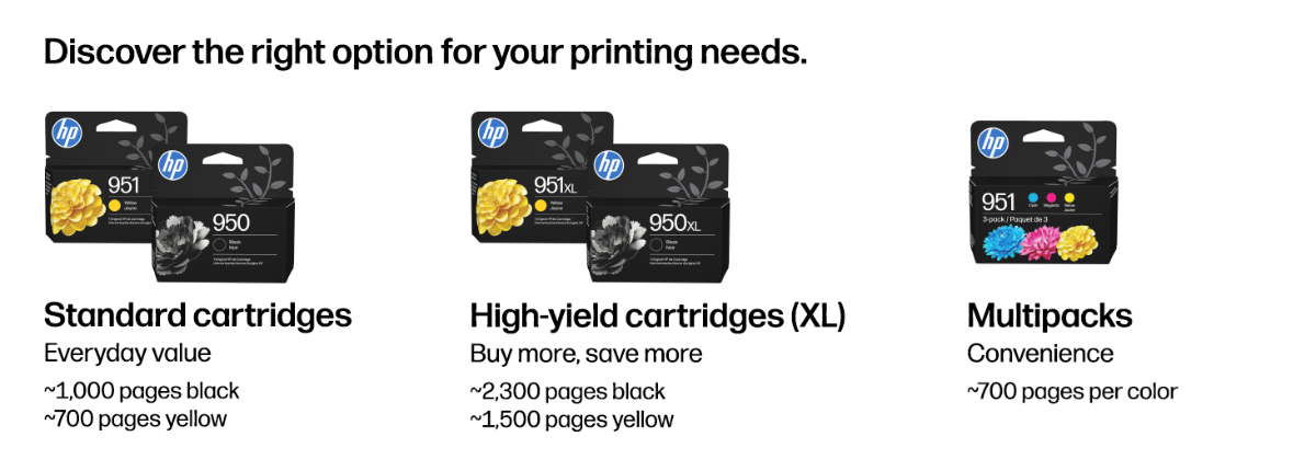 original hp 951xl ink high-yield yellow cartridges savings original hp 951 ink standard yellow cartridges